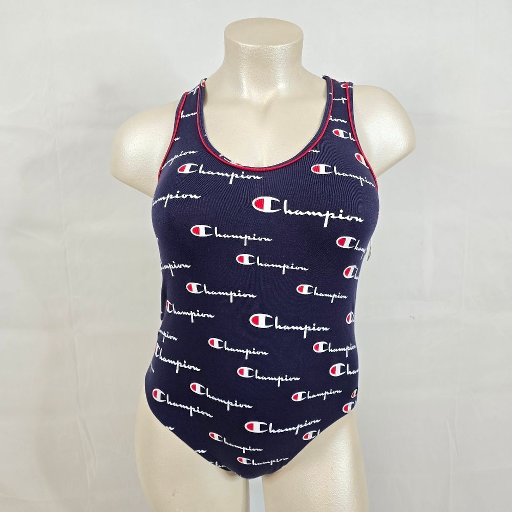 Champion Logo Print Bodysuit Navy Blue Y2K Streetwear Tank Size 2X NWT